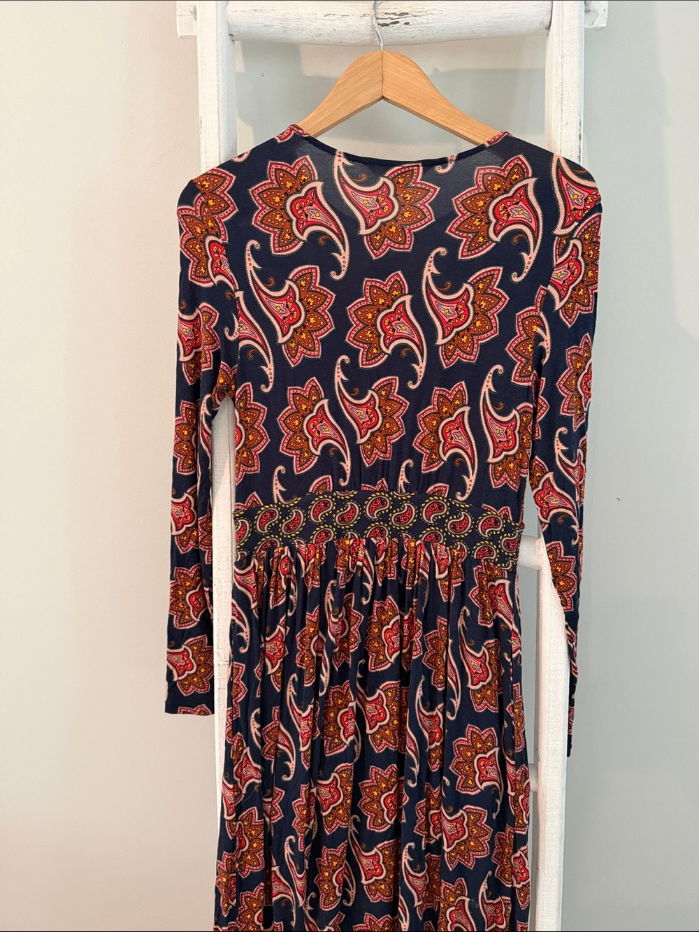 Boden Navy Long-Sleeve Thea Paisley Midi Dress French navy size 4 - Picture 5 of 8